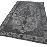 Hand-knotted carved anatolian 1970s 161 cm x 273 cm grey carpet