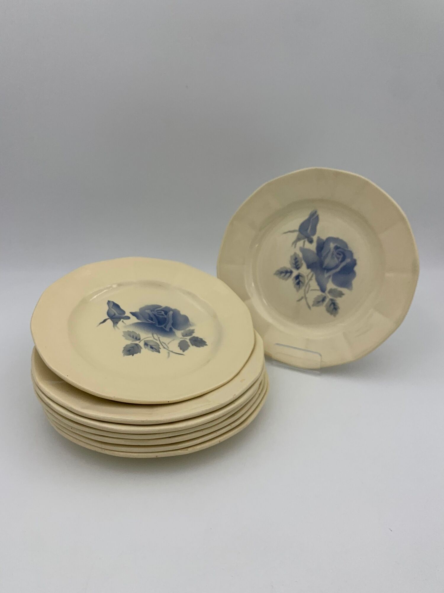 8 assiettes à dessert vintage faïence terre de fer Digoin, années 1940