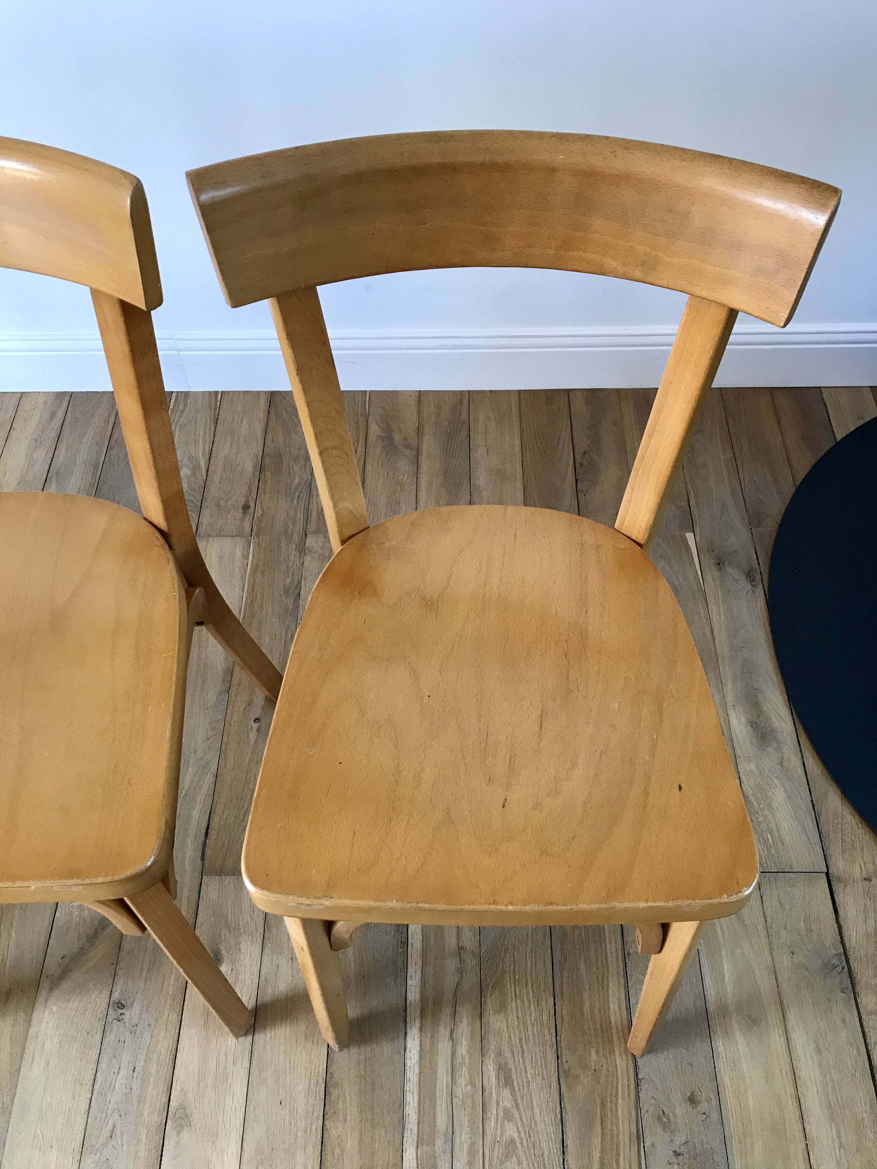 Set of 4 baumann bistro chairs in blond wood / honey stamped 40-50 years