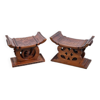 Pair of Small Mahogany Stools, Syrian Spirit – Early Twentieth