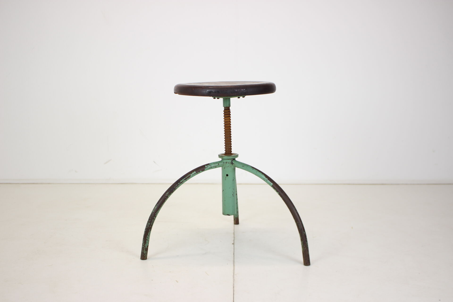 Vintage adjustable industrial stool with patina, 1950s