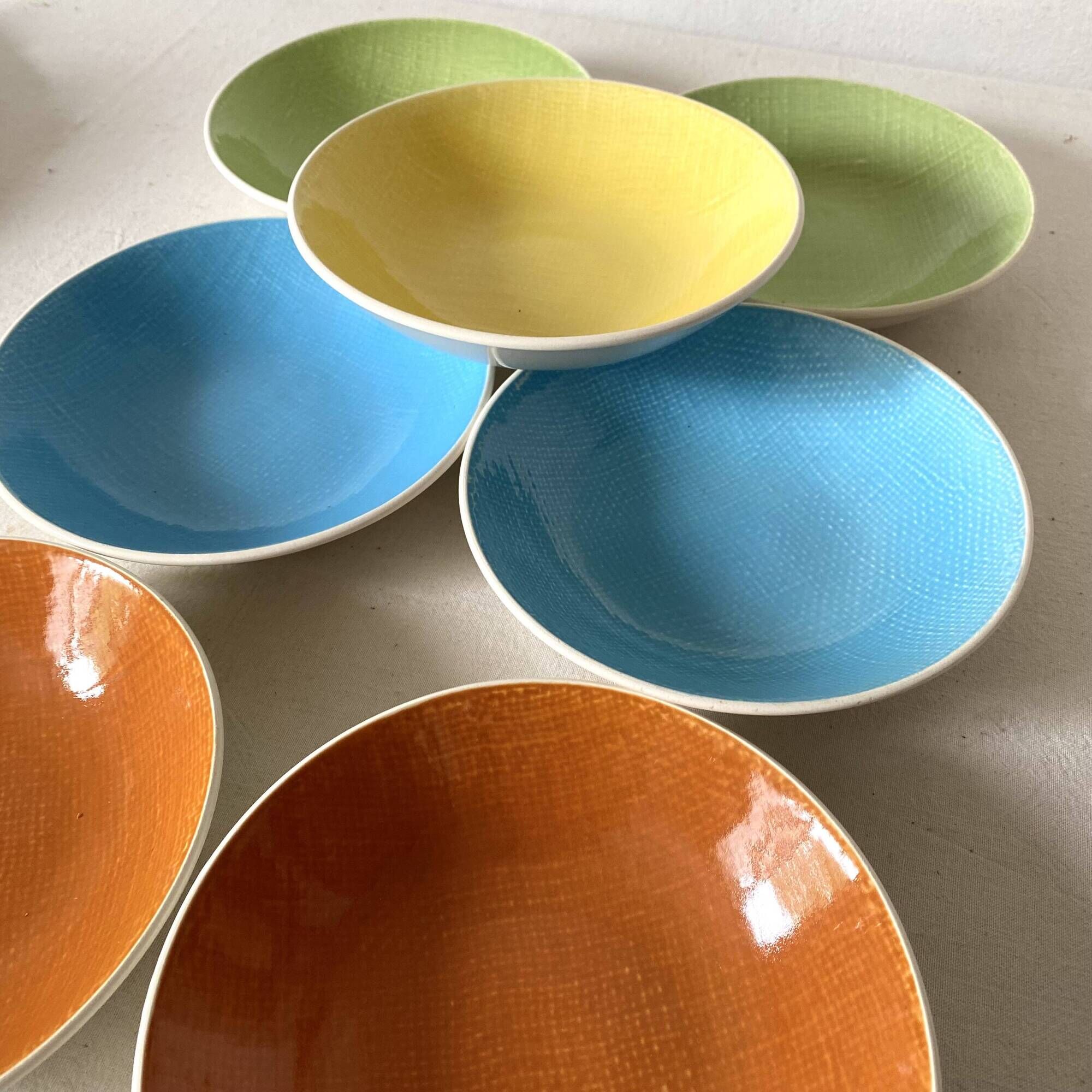 Salins France colored soup plates, Deauville model, 50s-60s