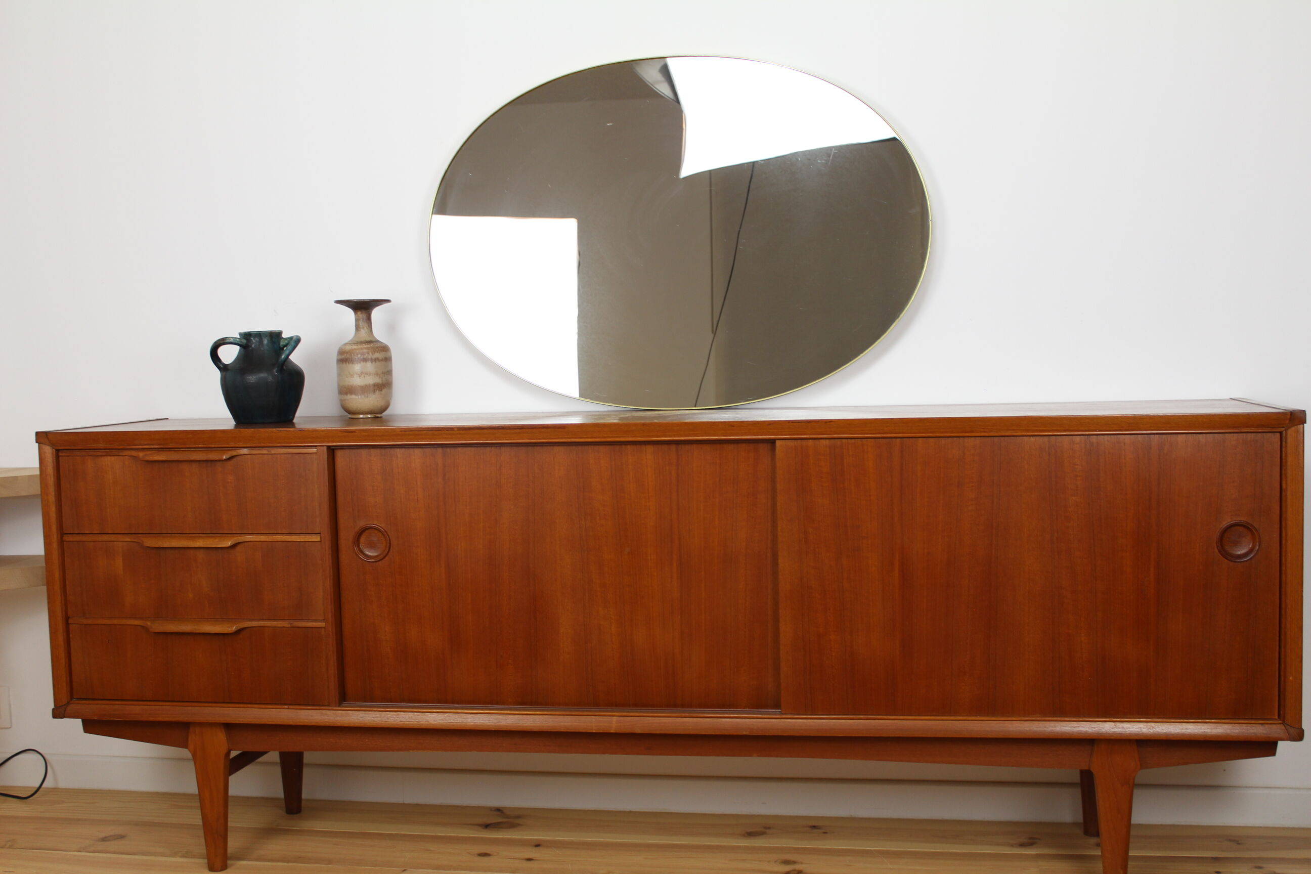 Mirror oval gilded brass hooping 92x64cm, mid century