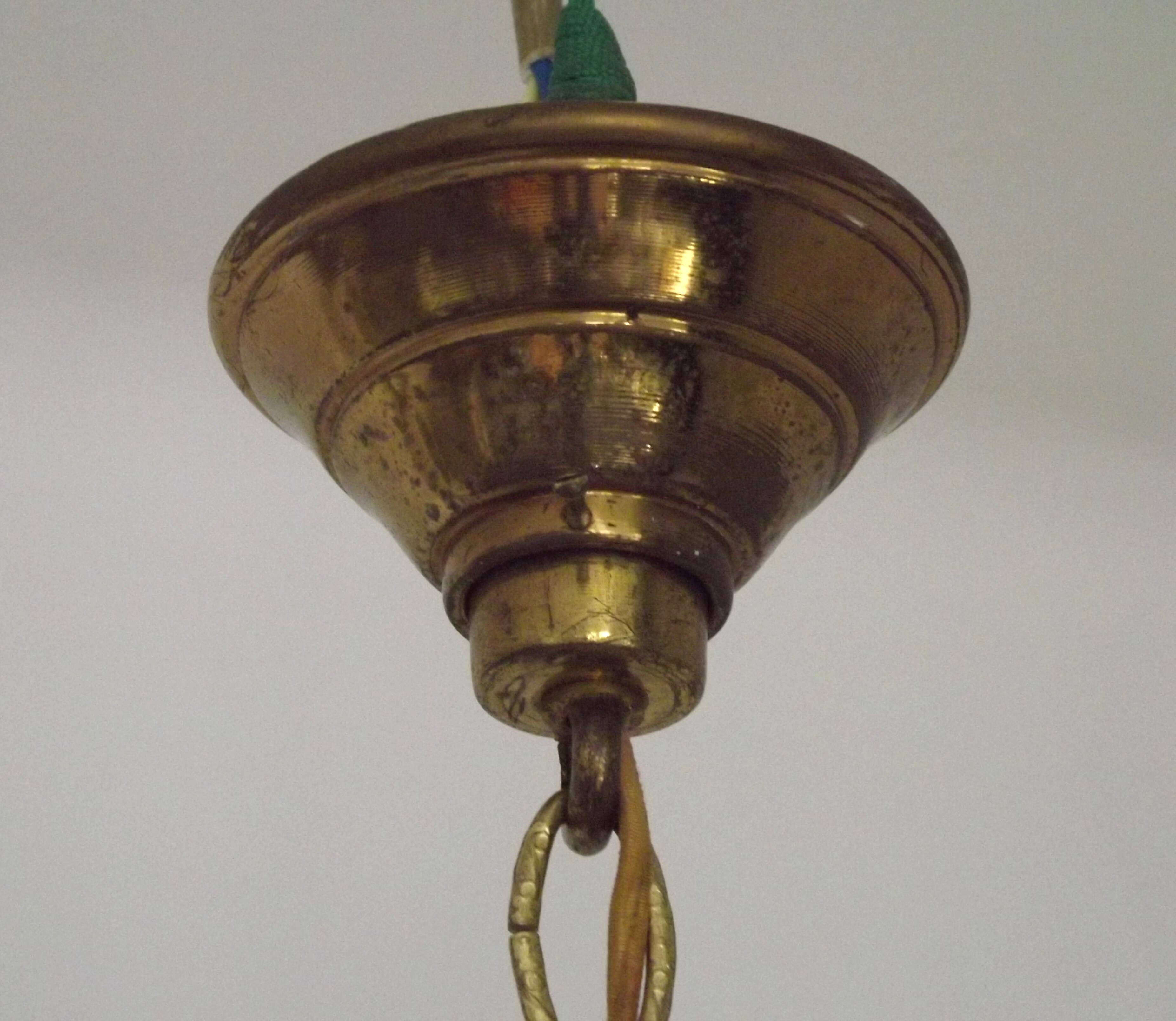Mid-Century Bronze & Cut Glass 4-Light Chandelier with Fleur-de-Lys Detail