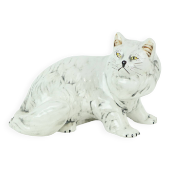 Vintage Cat Cat Figurine Sculpture White Glazed Ceramic