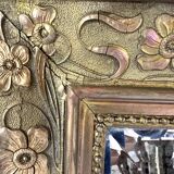 Large rectangular beveled mirror with gold stucco