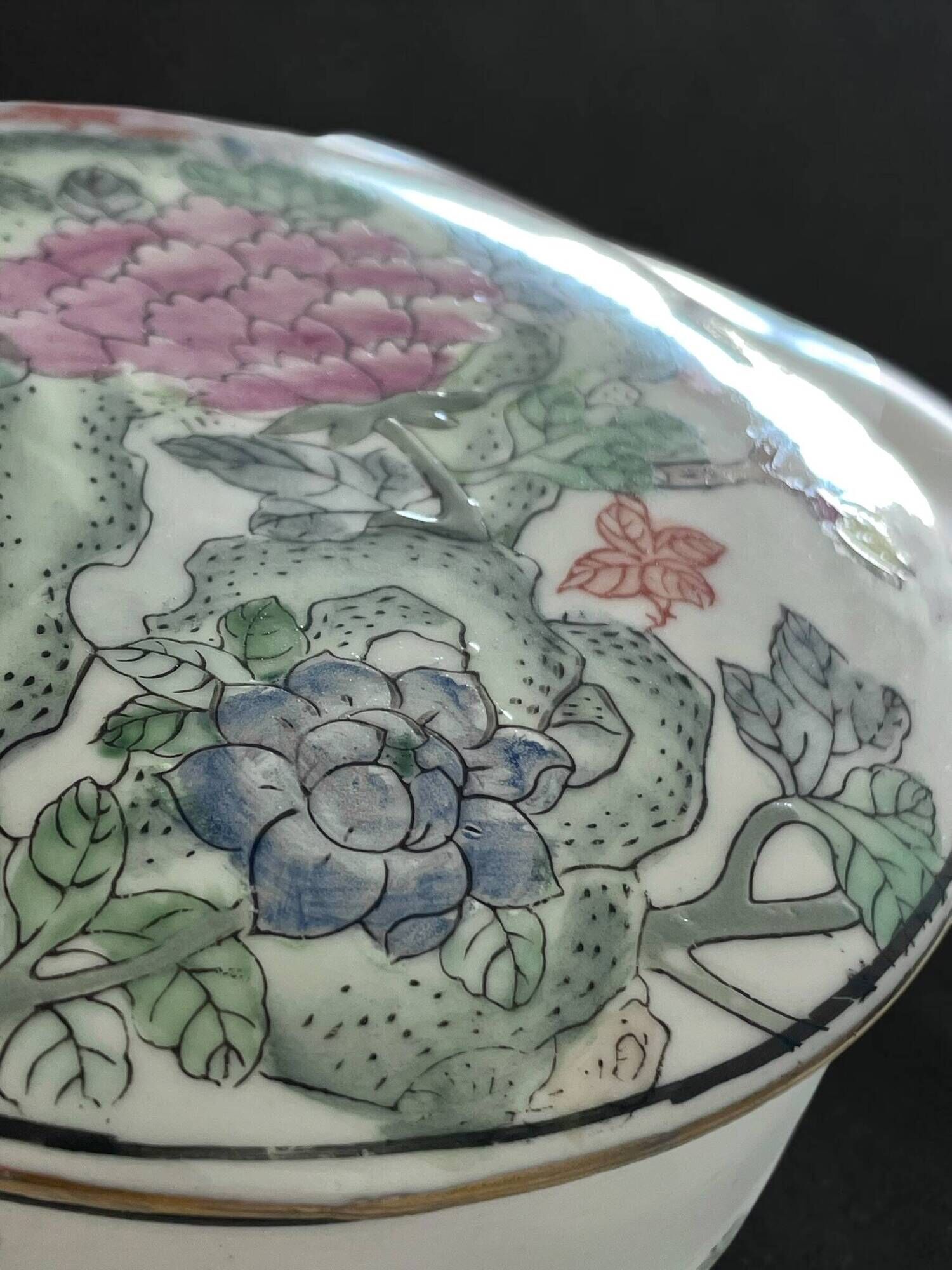 Vintage Chinese Porcelain Trinket Box H.F.P. Macau Famille Rose 1970s