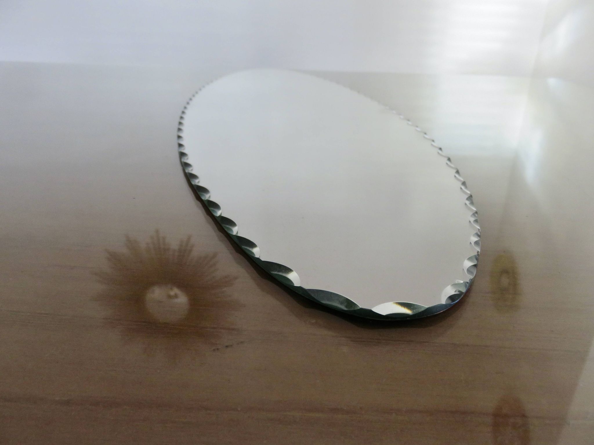 Very large oval beveled mirror, to put down, art deco, 40s 50s