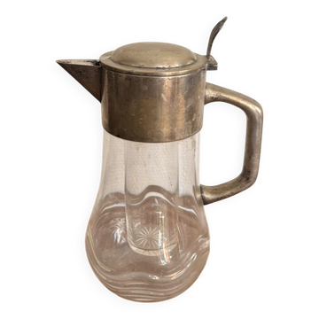 Chiller pitcher, lemonade jug, silver metal glass, Art Nouveau wine carafe.