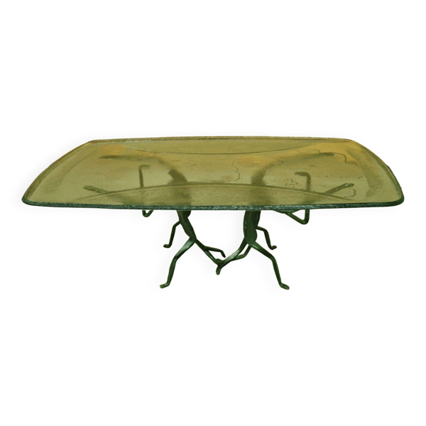 Table basse abstraite en fer forgé et verre glacé, Allemagne 1970