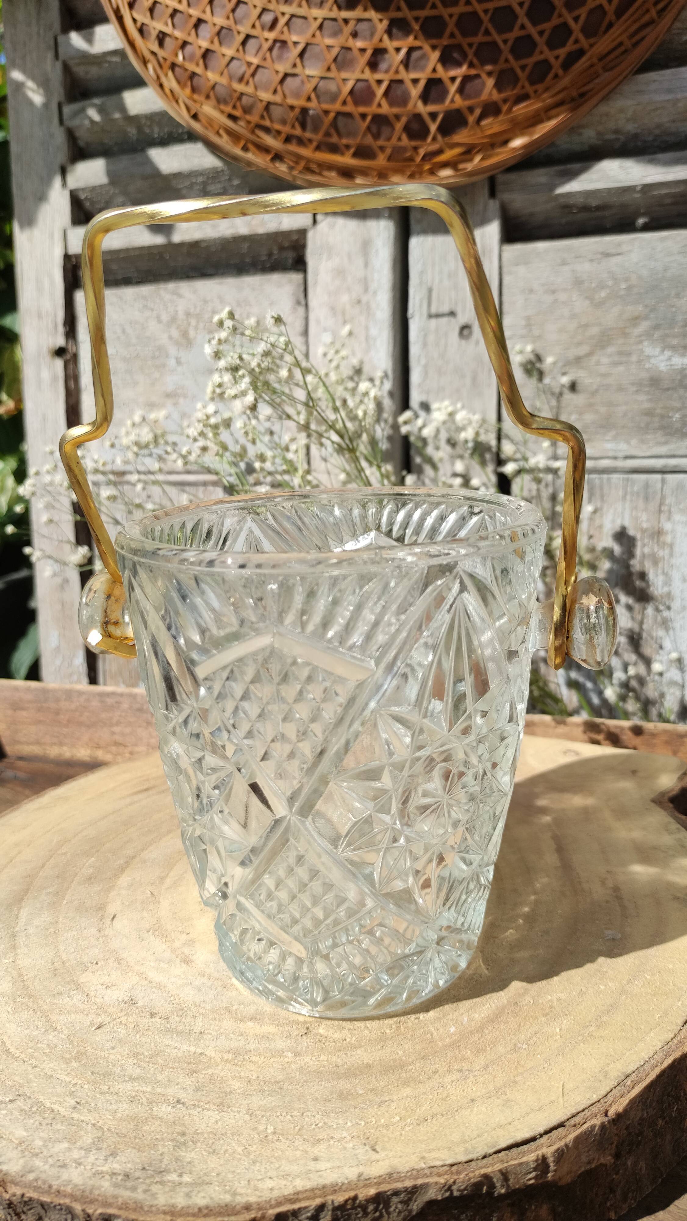 Vintage glass ice buckets or ice cubes made of thick glass