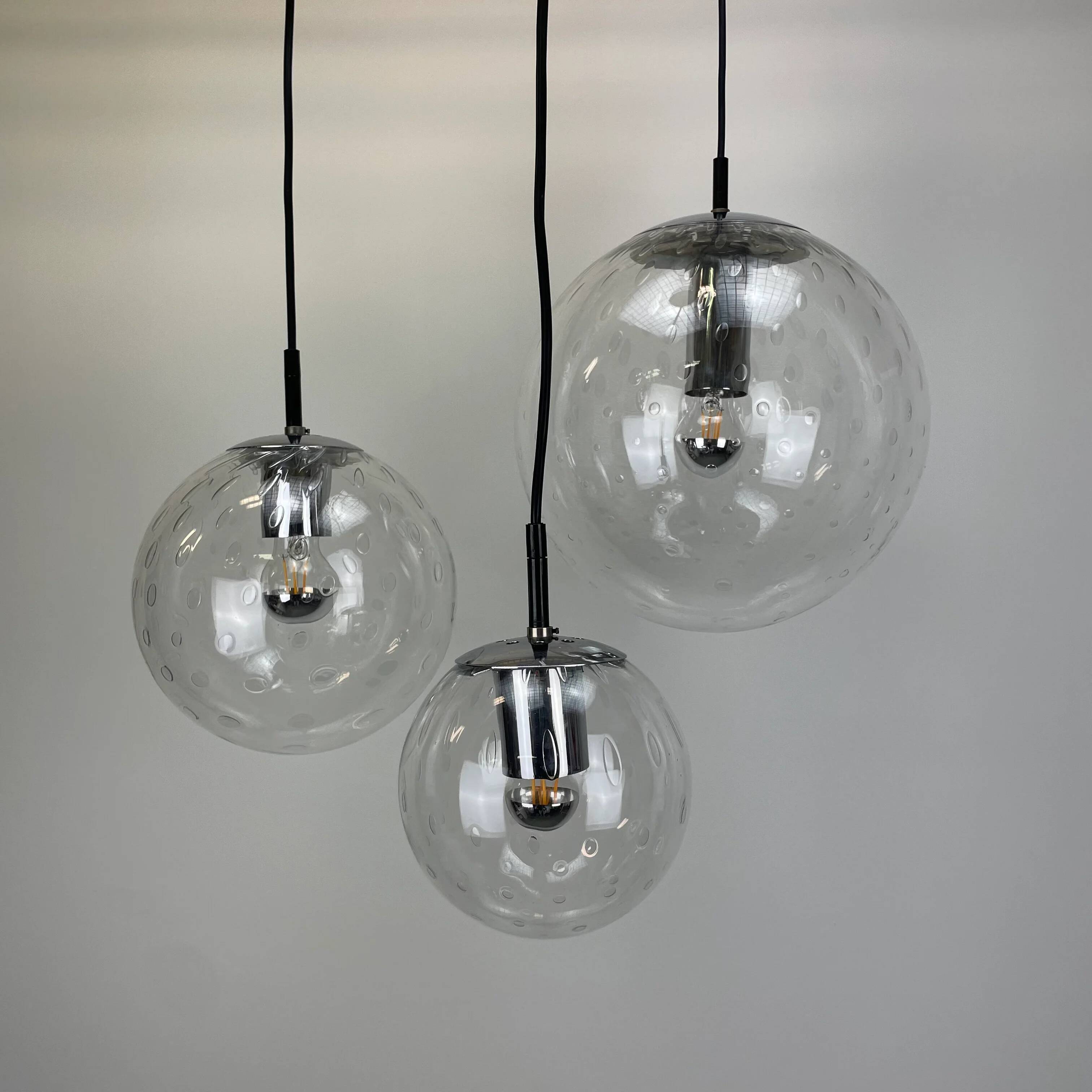 Set of 3 bubble glass pendant lamps by RAAK Amsterdam 1960
