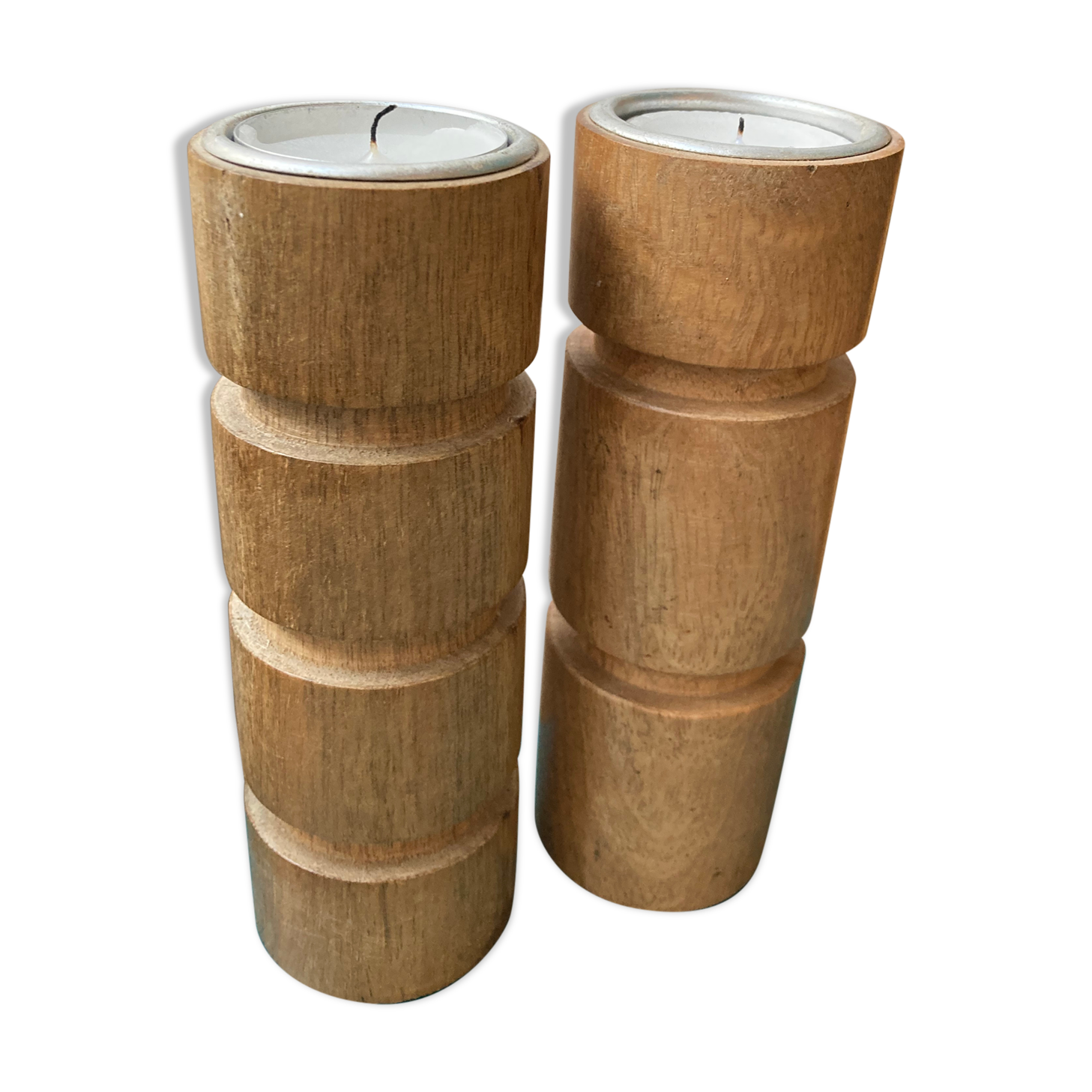 2 wooden candle holders