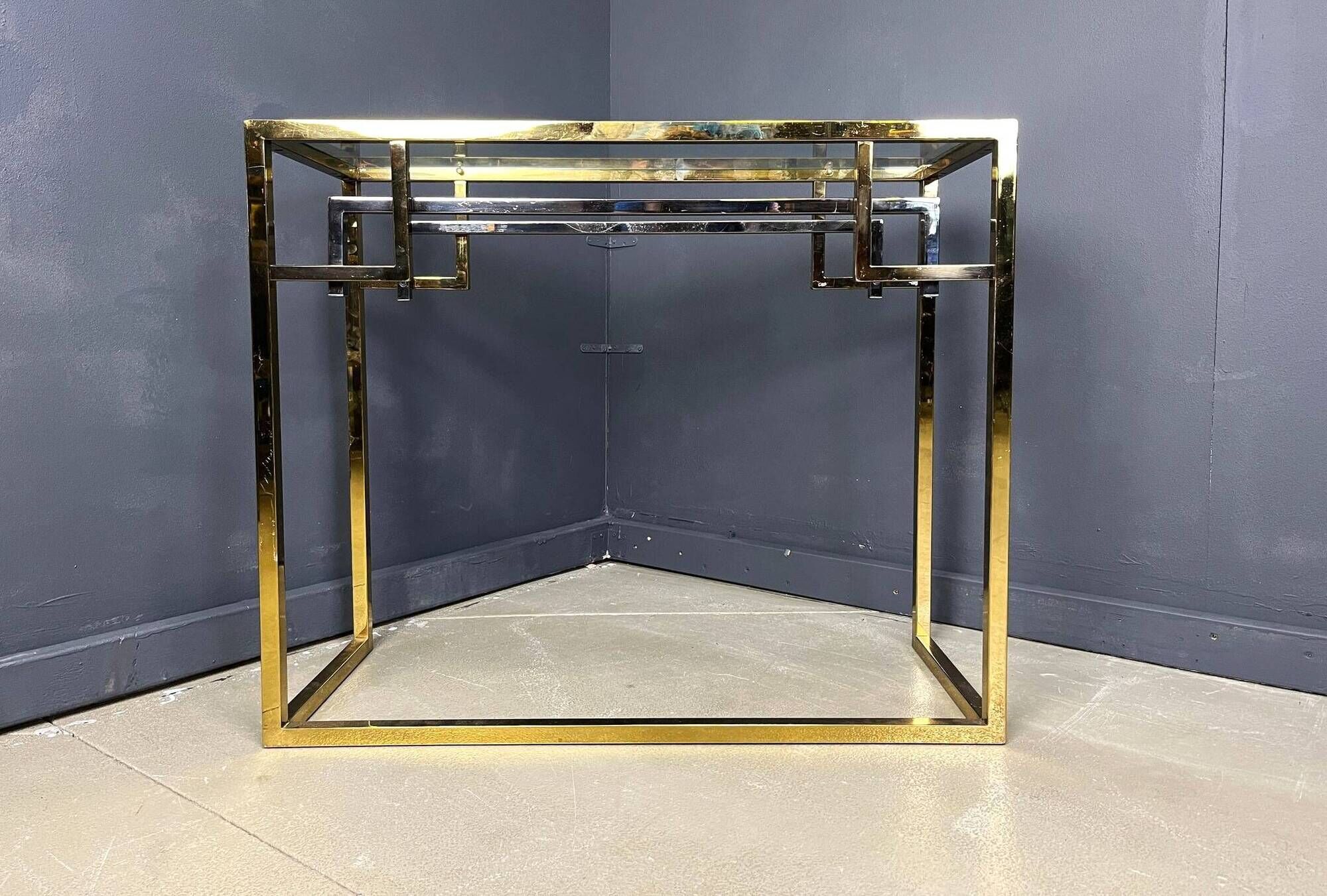 Console vintage en laiton et chrome par Belgochrom, années 1970