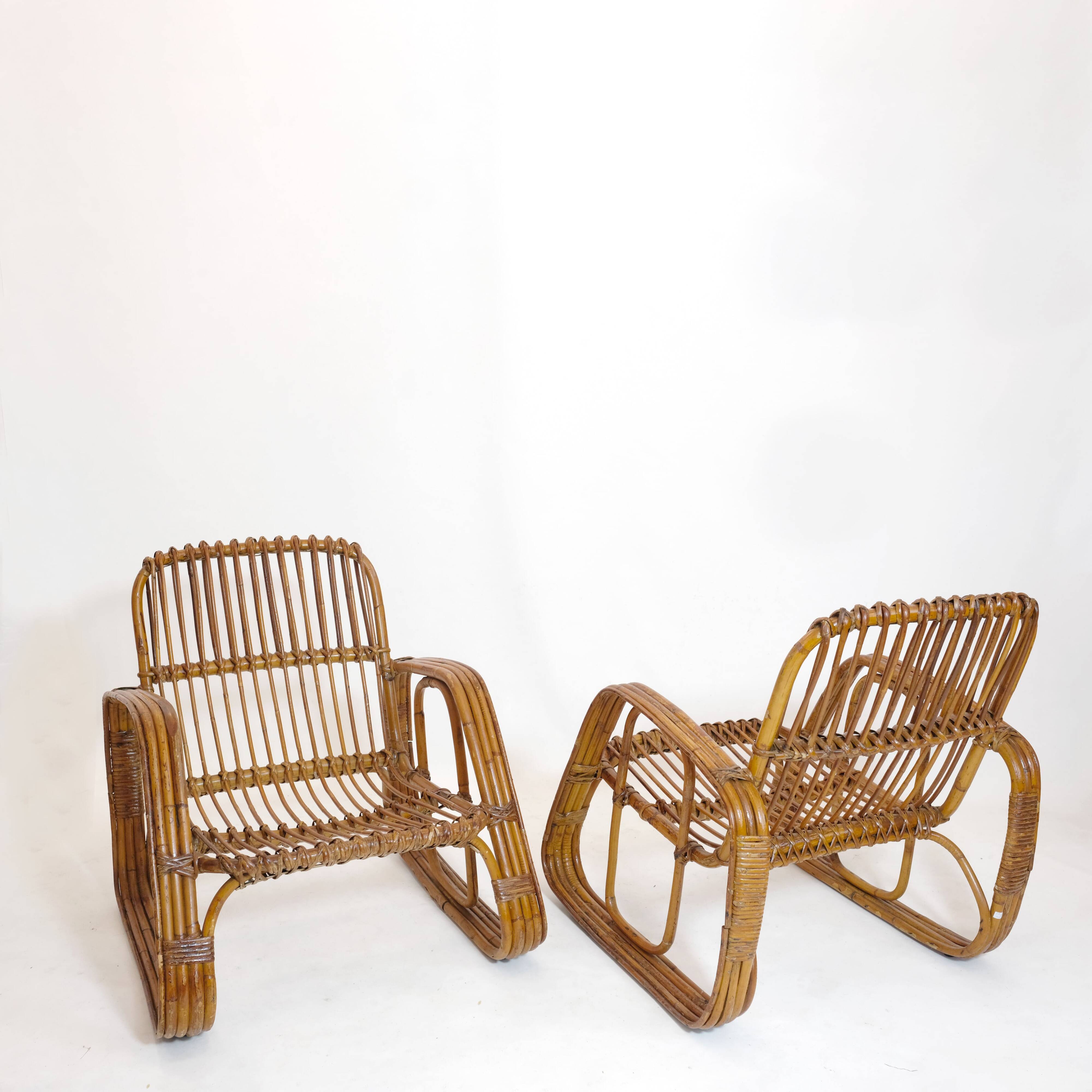 Pair of rattan armchairs, Italy, 1960s, no. 2.