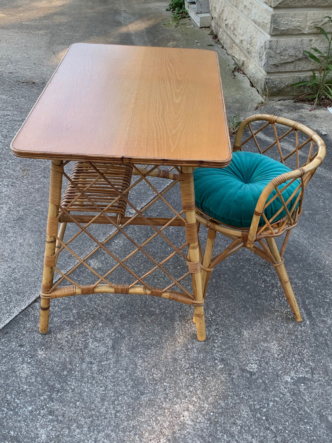 Rattan desk and chair 1960