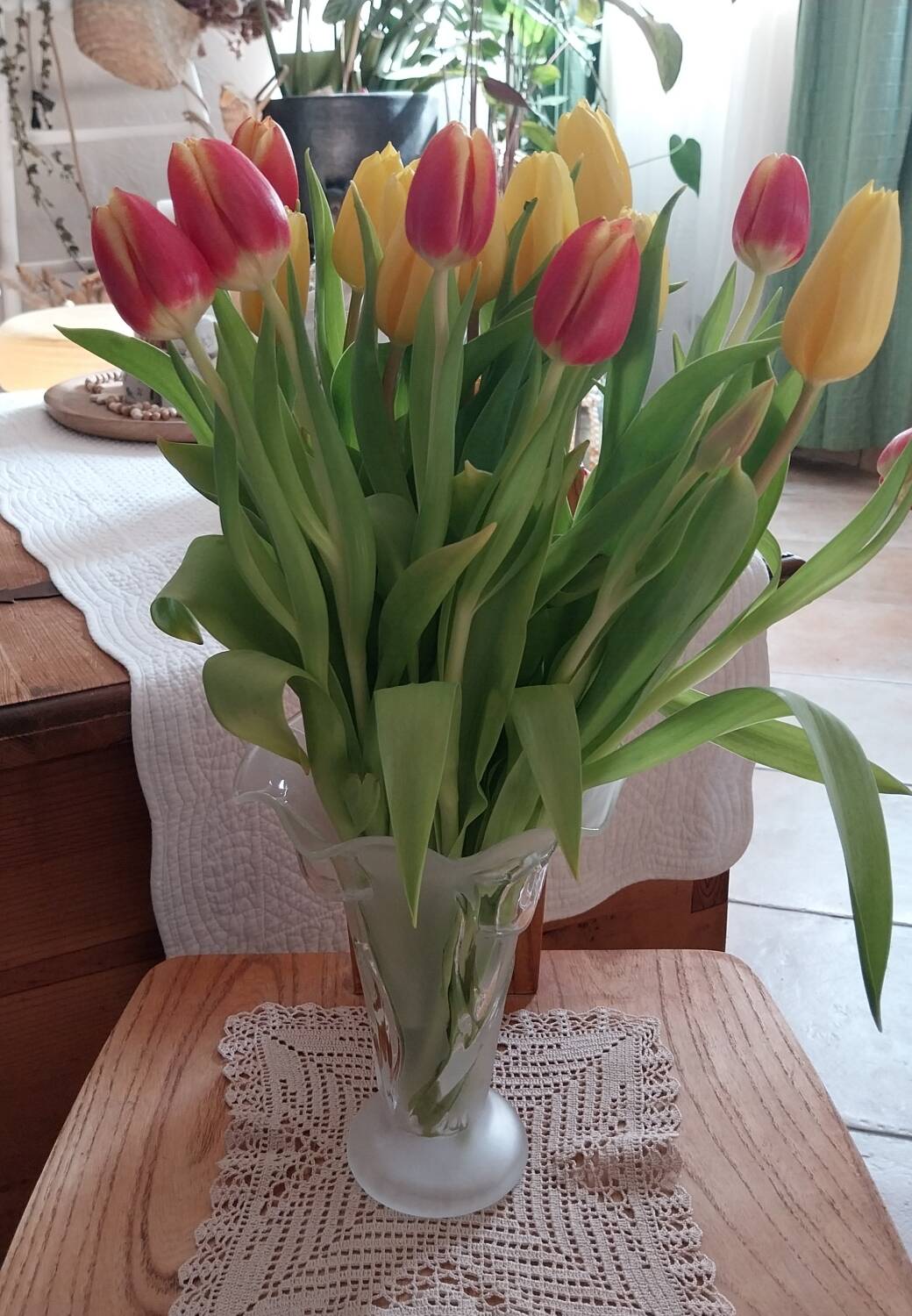 Vintage tulip vase in pressed molded glass