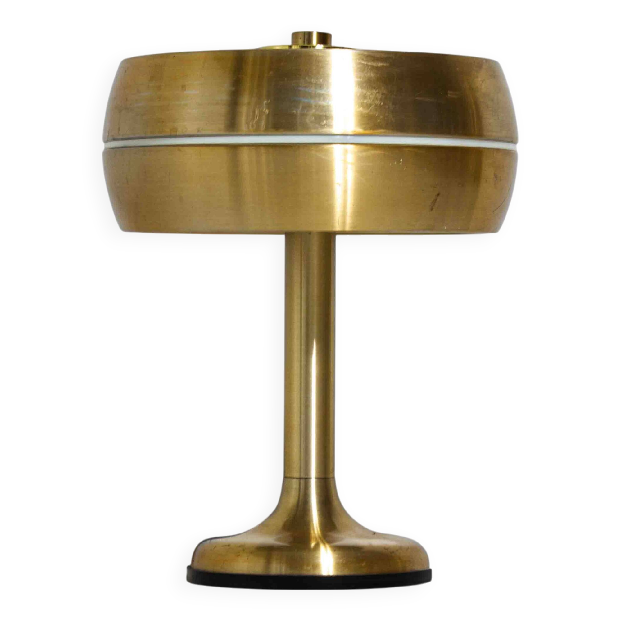Italian brass table desk lamp with sculptural base and glowing band, 1960s