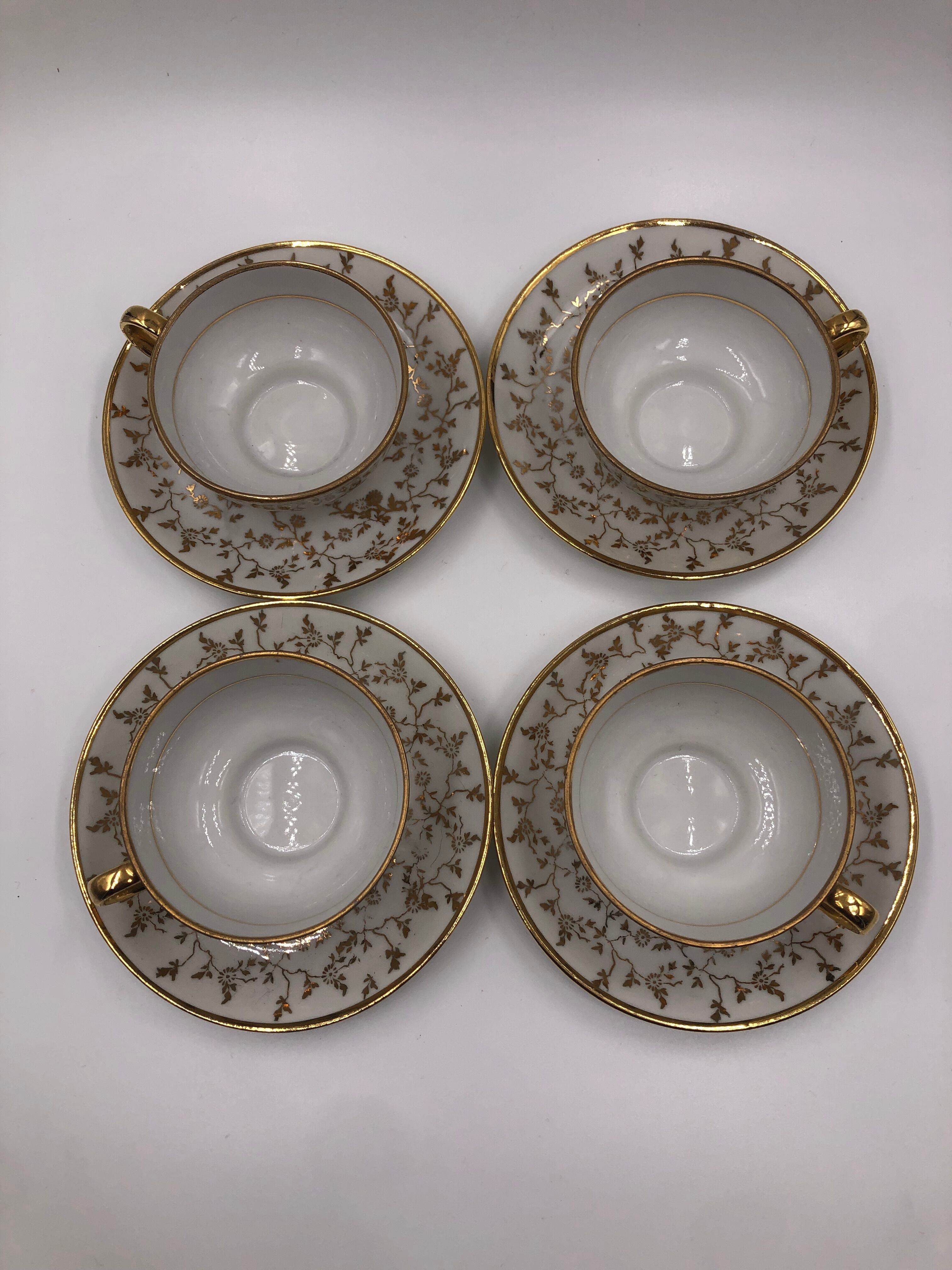 Serving together 4 cups and under cups coffee/tea flowers porcelain golden Vintage