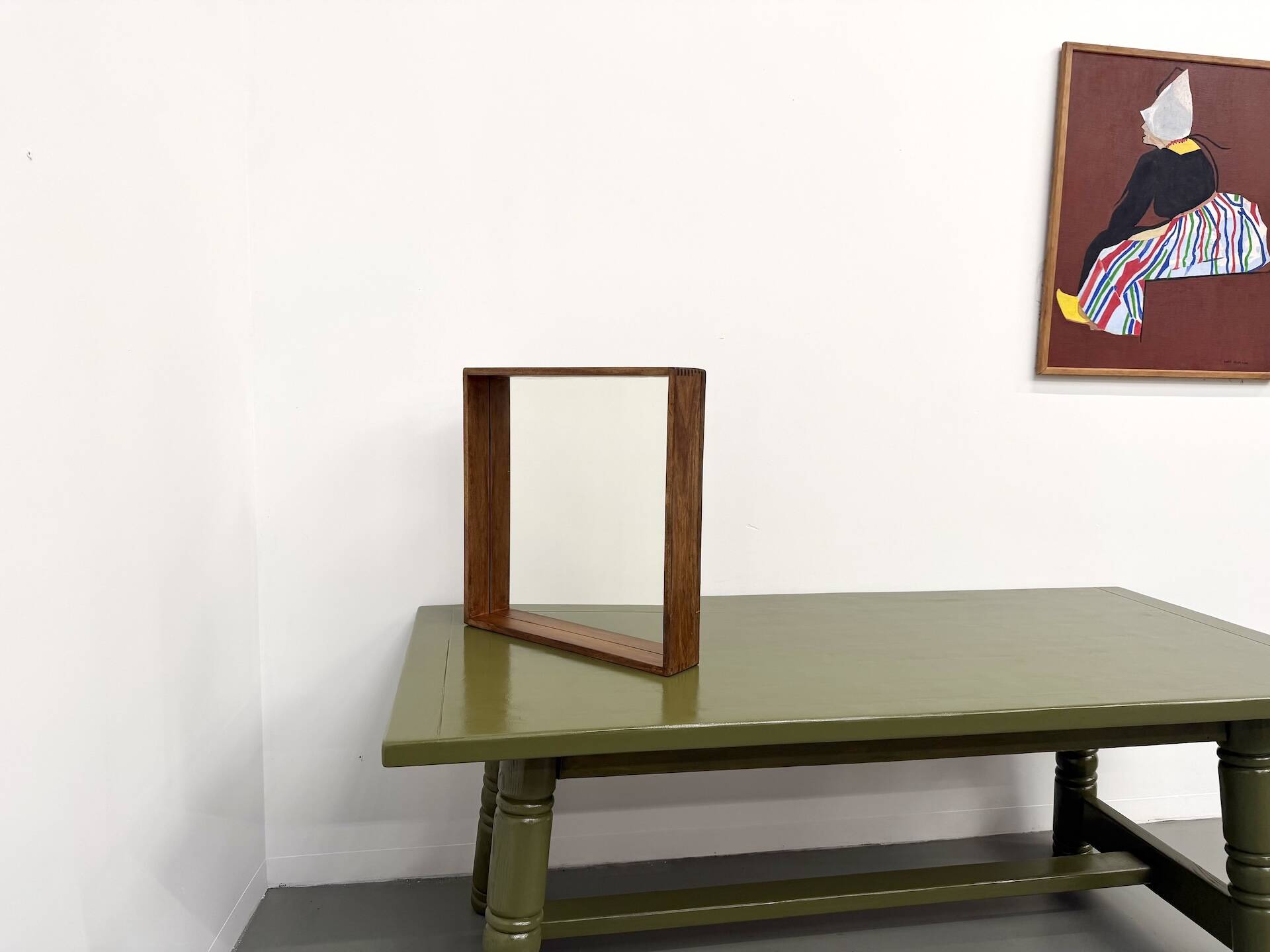 Square modernist wooden mirror — Scandinavian style, 1970s