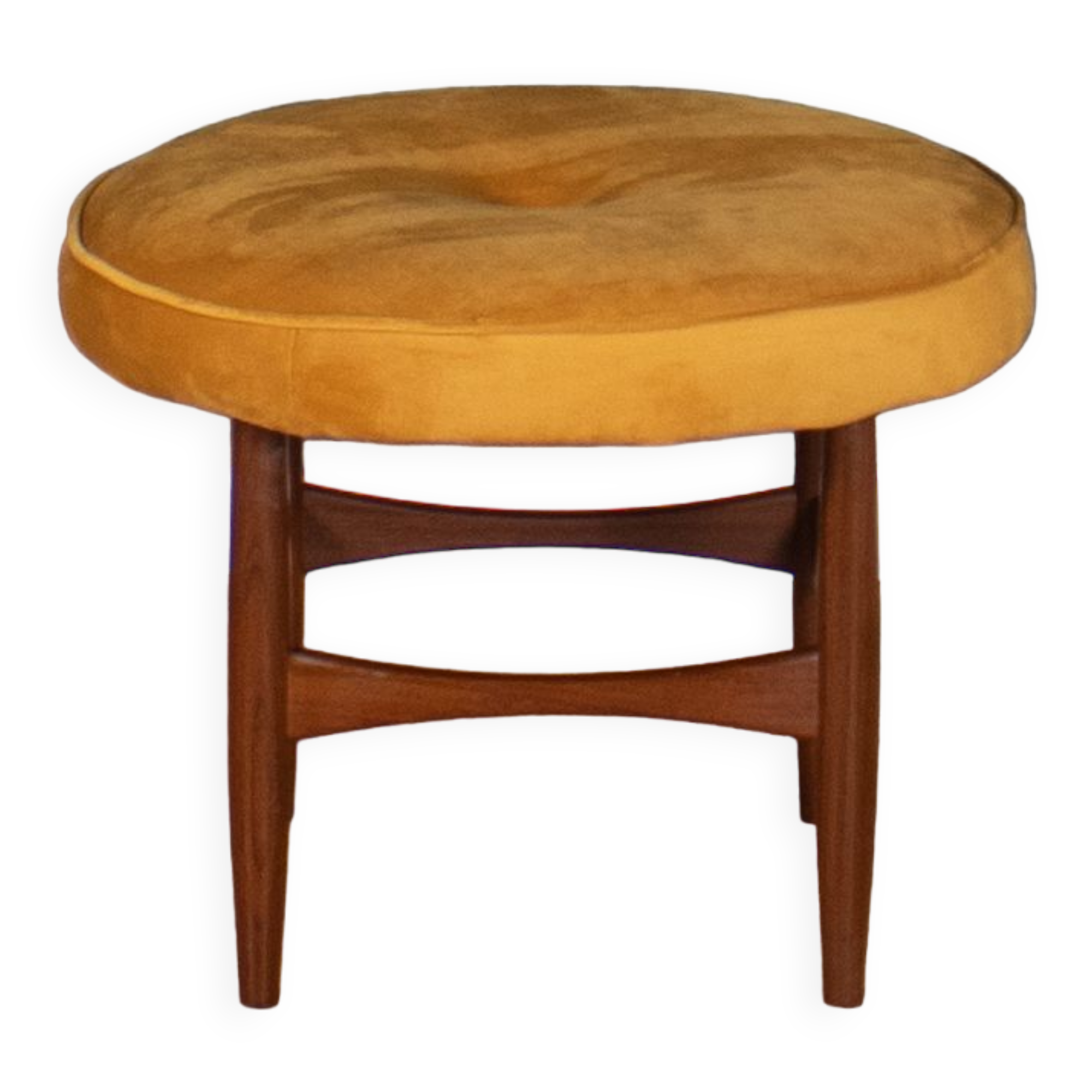 Retro teak 1960s kofod larsen upholstered mustard stool