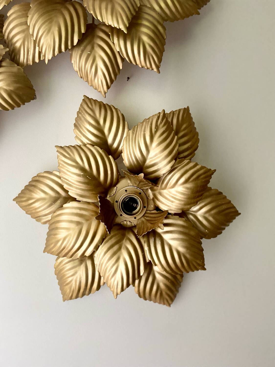 Three MASCA (Italy) wall lights in gilded metal - 1970.