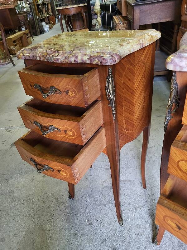 Pair of rosewood bedside tables with marble top n° 2