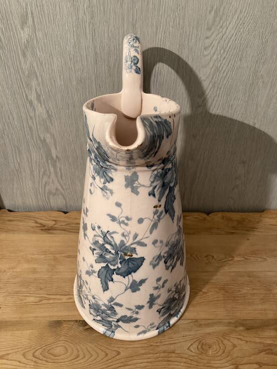 Antique water pitcher, English earthenware, Floral Furnivals England