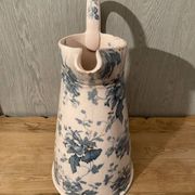 Antique water pitcher, English earthenware, Floral Furnivals England