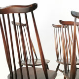 Set of eight vintage Ercol elm & beech Goldsmiths dining chairs mid century