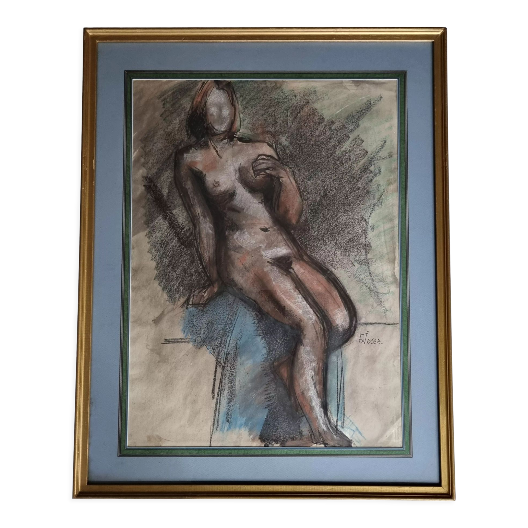Nude study "Mademoiselle de B", signed by François Xavier Josse, 50s, 80 x 63 cm