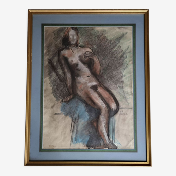 Nude study "Mademoiselle de B", signed by François Xavier Josse, 50s, 80 x 63 cm