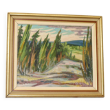 Oil painting on Swedish panel from the mid-century "Forest Landscape" - Vintage and framed