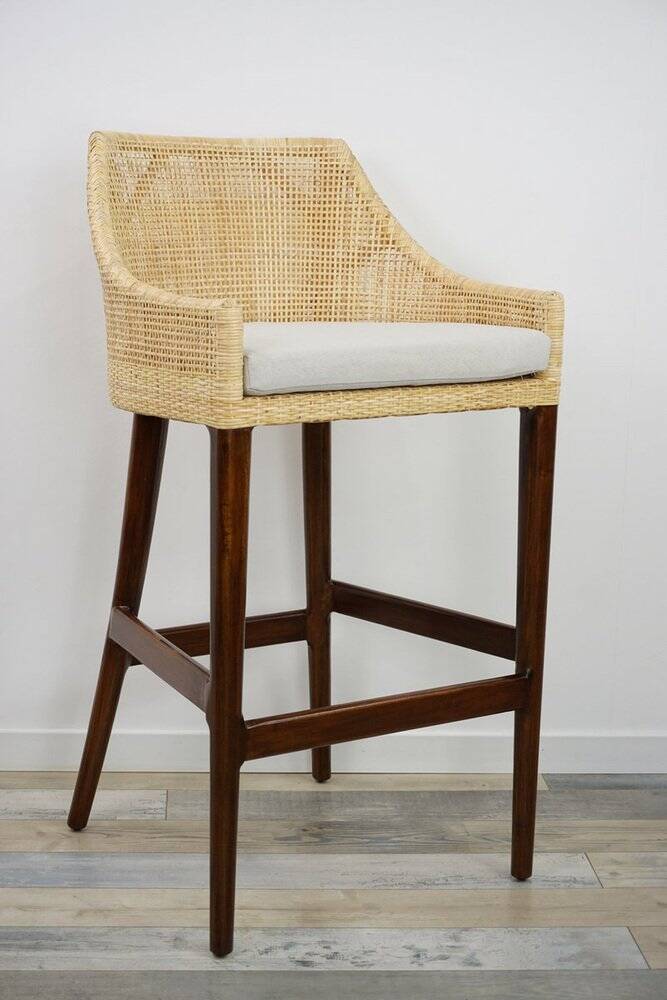Wooden and rattan bar stool, France