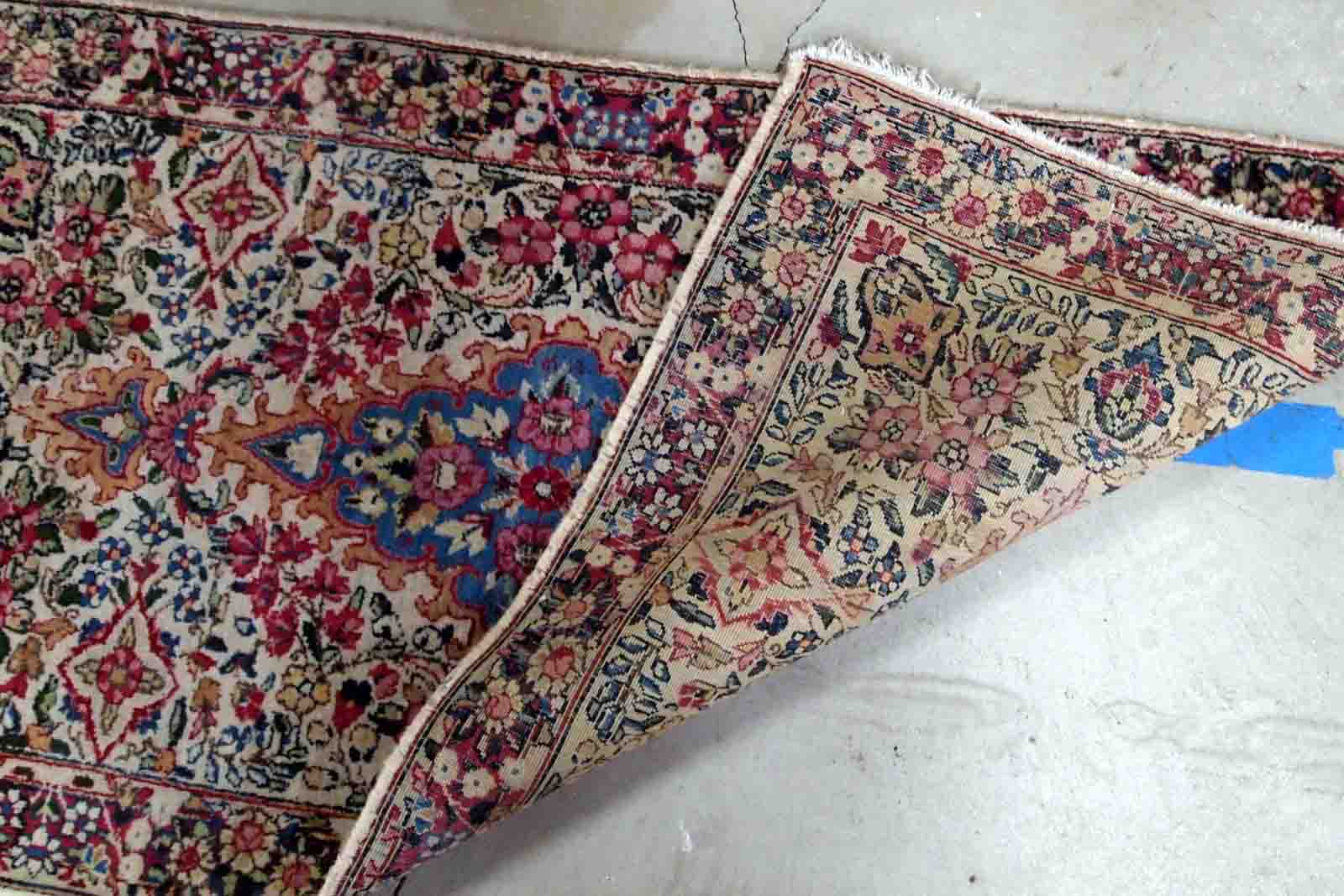 Ancient persian carpet kerman handmade 67cm x 125cm 1910s, 1b705