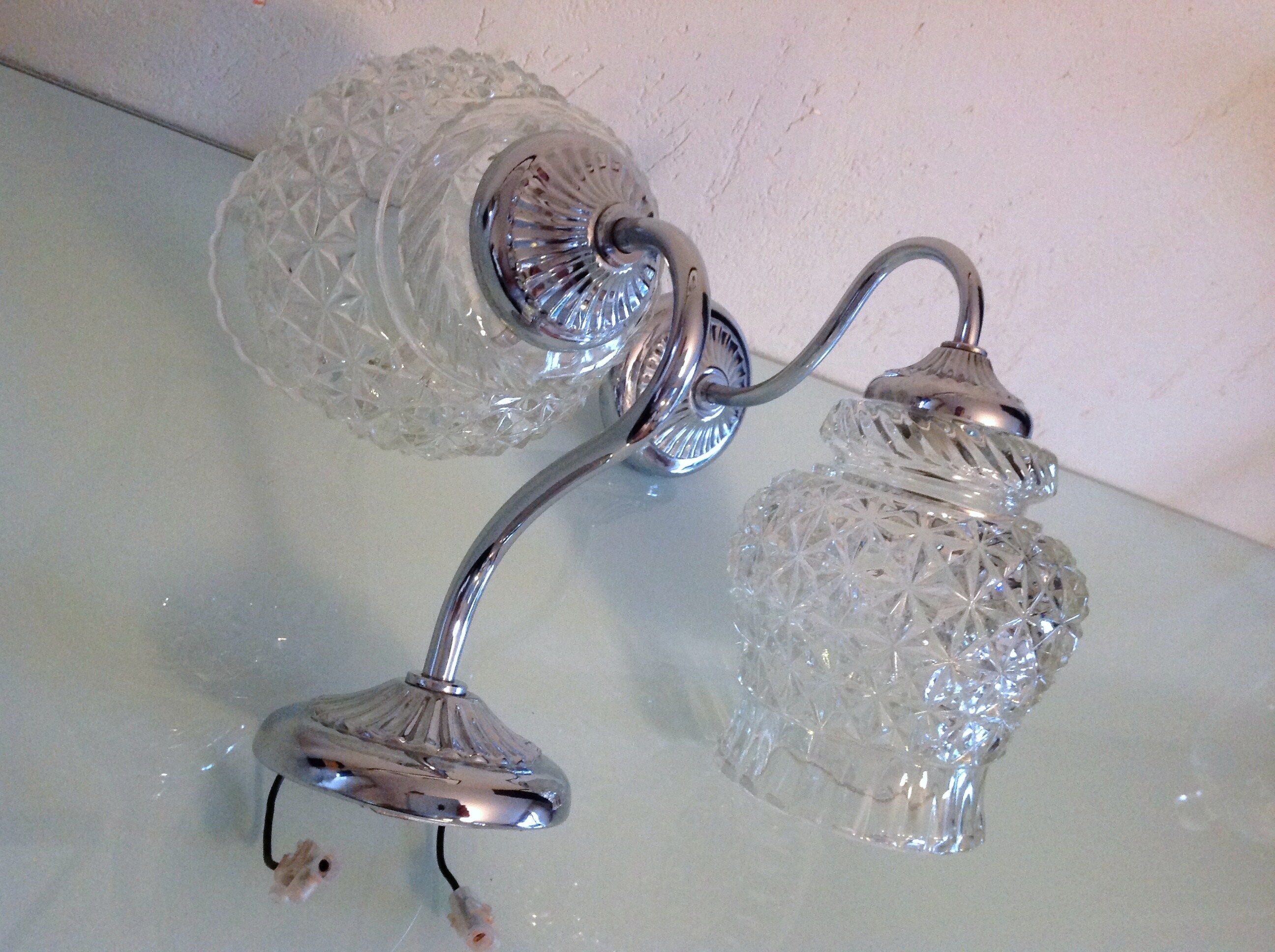 Pair of structured glass and chrome metal, 60s