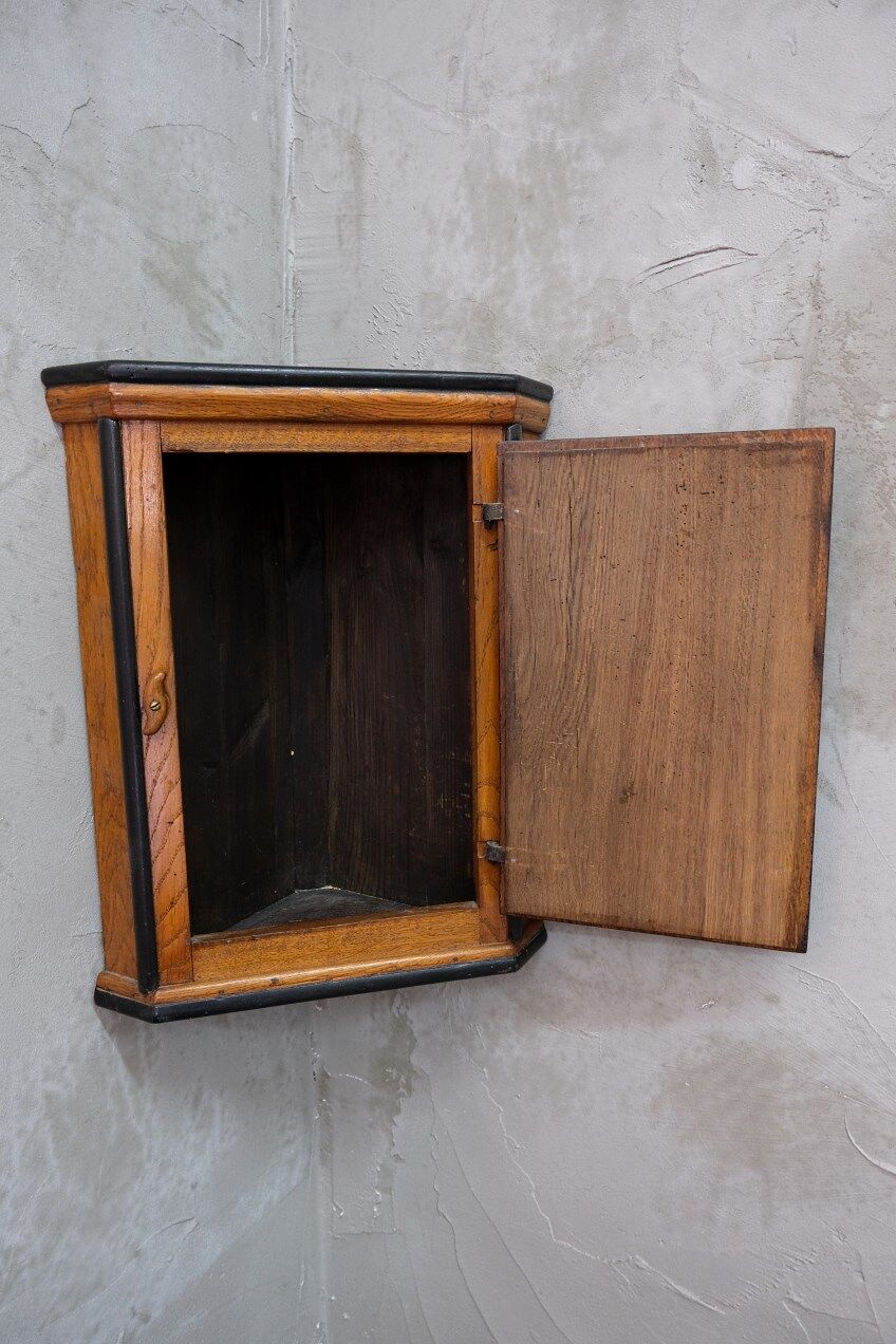 Antique  Swedish 18th Century Oak Hanging Corner Cabinet, 1711