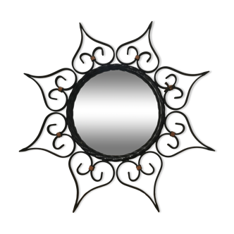 Miroir sorcière fer forgé et laiton vintage