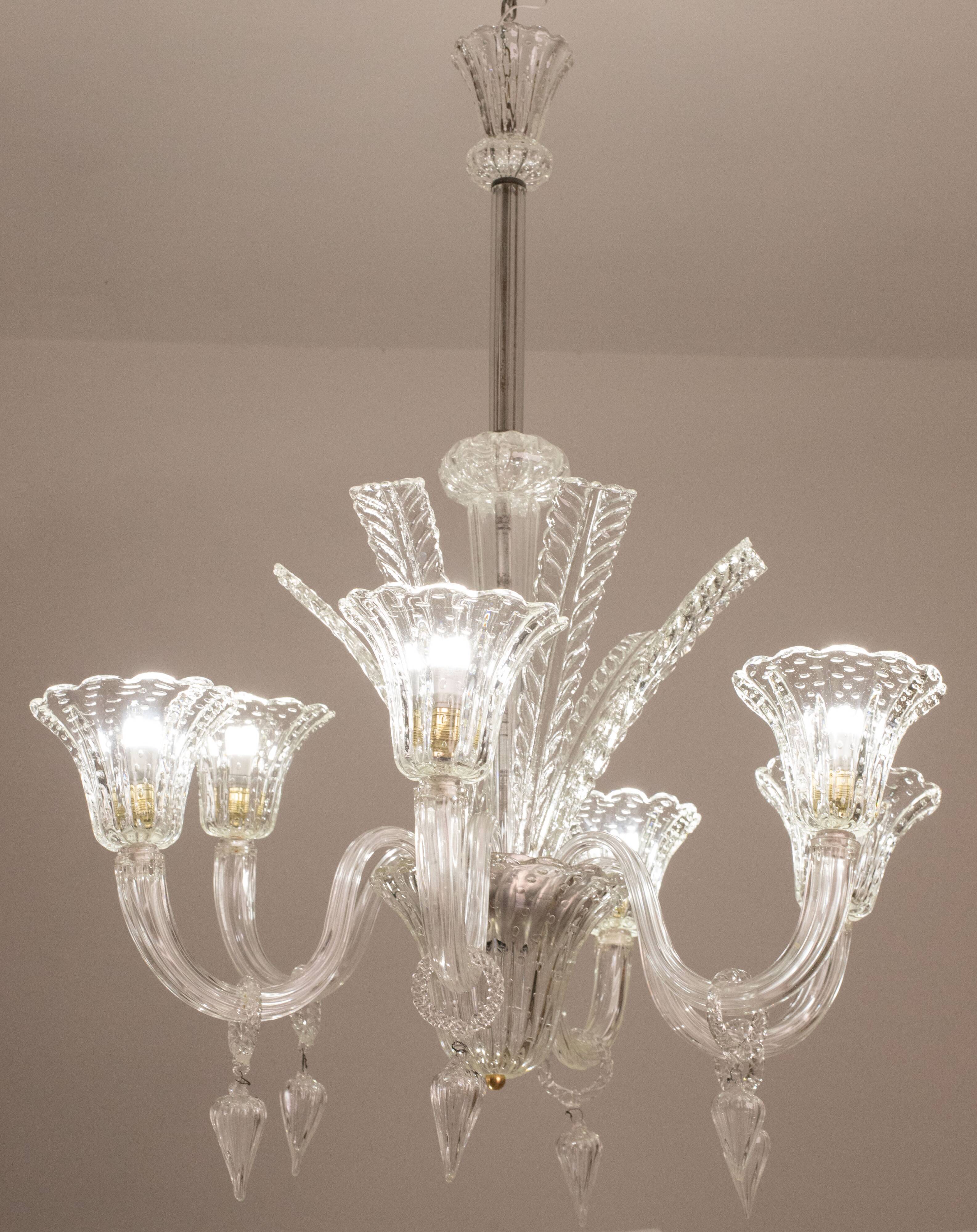 Extraordinary Art Decò Barovier e Toso Chandelier, Murano “Bubble” Glass, 1940s