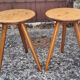 Pair of wooden tripod stools, tapered feet, vintage, 60s