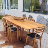 Scandinavian dining room set, 6 chairs with extendable table 1950s