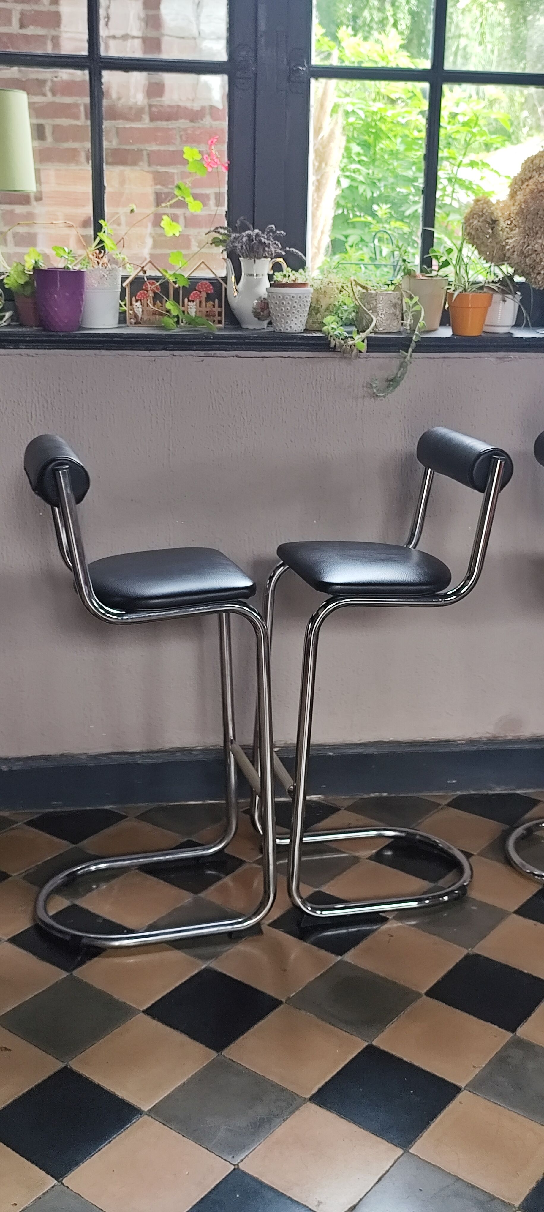 Chaise tabouret de bar chrome 1980