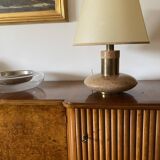 Hollywood regency pink granite and brass table lamp base, Italy 1970 ca.