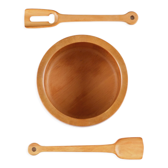 Richard Nissen solid teak salad bowl set, 1960s, Denmark