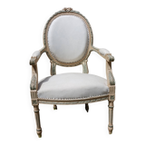 Louis XVI cabriolet armchair Solid oak, 18th century, reupholstered