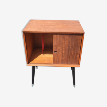 Meuble rangement vinyle double porte coulissante