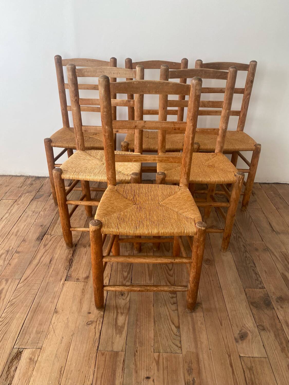 Lot de 6 chaises en orne et paille