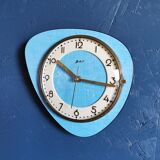 Vintage formica clock asymmetrical silent wall clock "GC celestial blue"