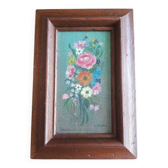 Painting oil painting bouquet wood frame signed pagano