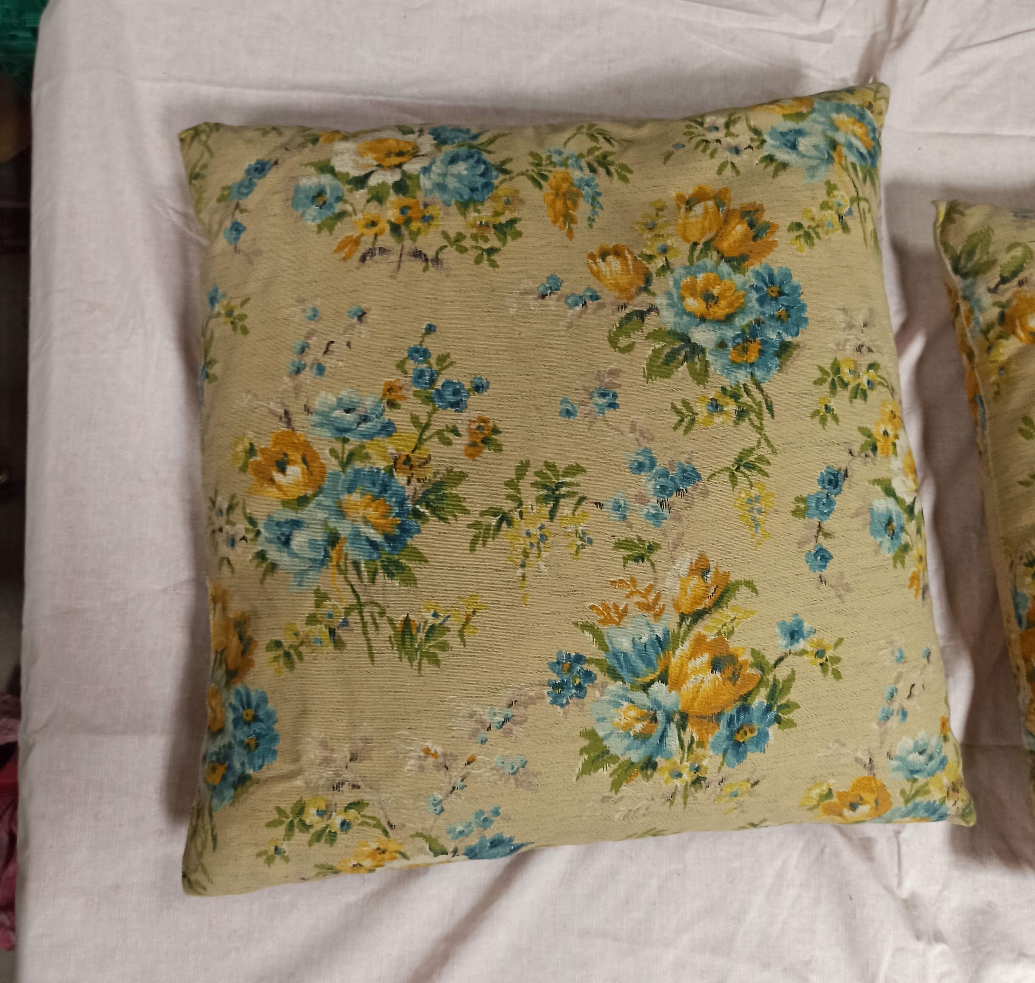 Pair of cushions feather down floral fabric old